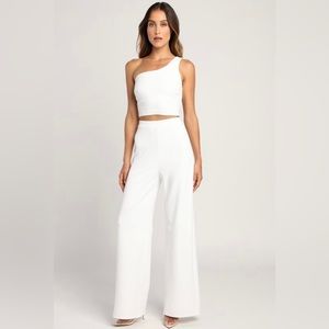 Lulu’s Ivory Two-piece Jumpsuit One-shoulder
